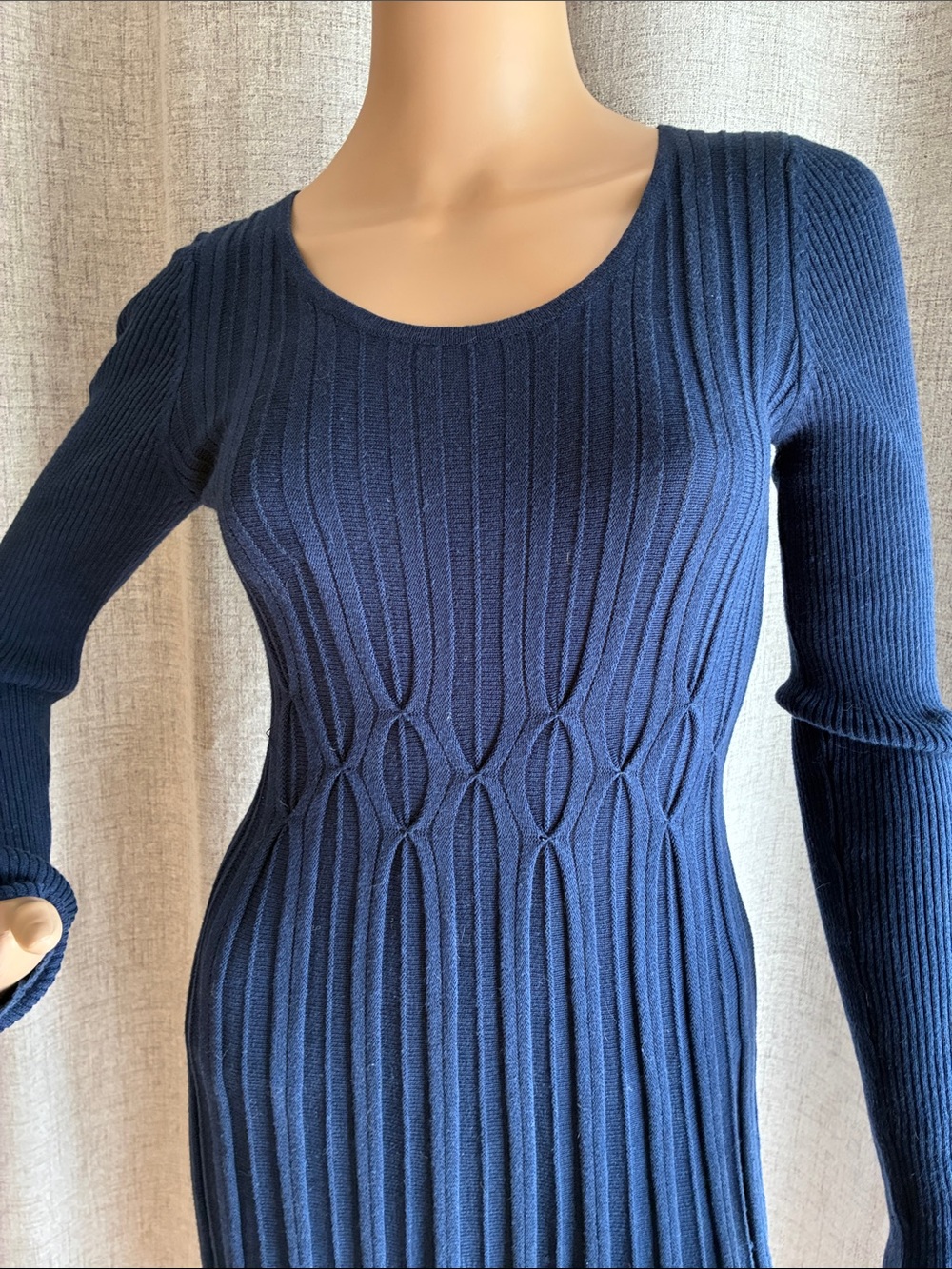 Max Studio Navy Ribbed Knit Long-Sleeve Dress - Picture 2 of 6